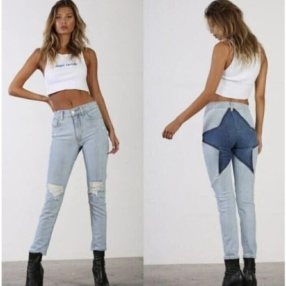 Revice Jeans Venus Neverland Star Butt Jeans 27 Distressed Destroyed Cropped - Picture 1 of 5